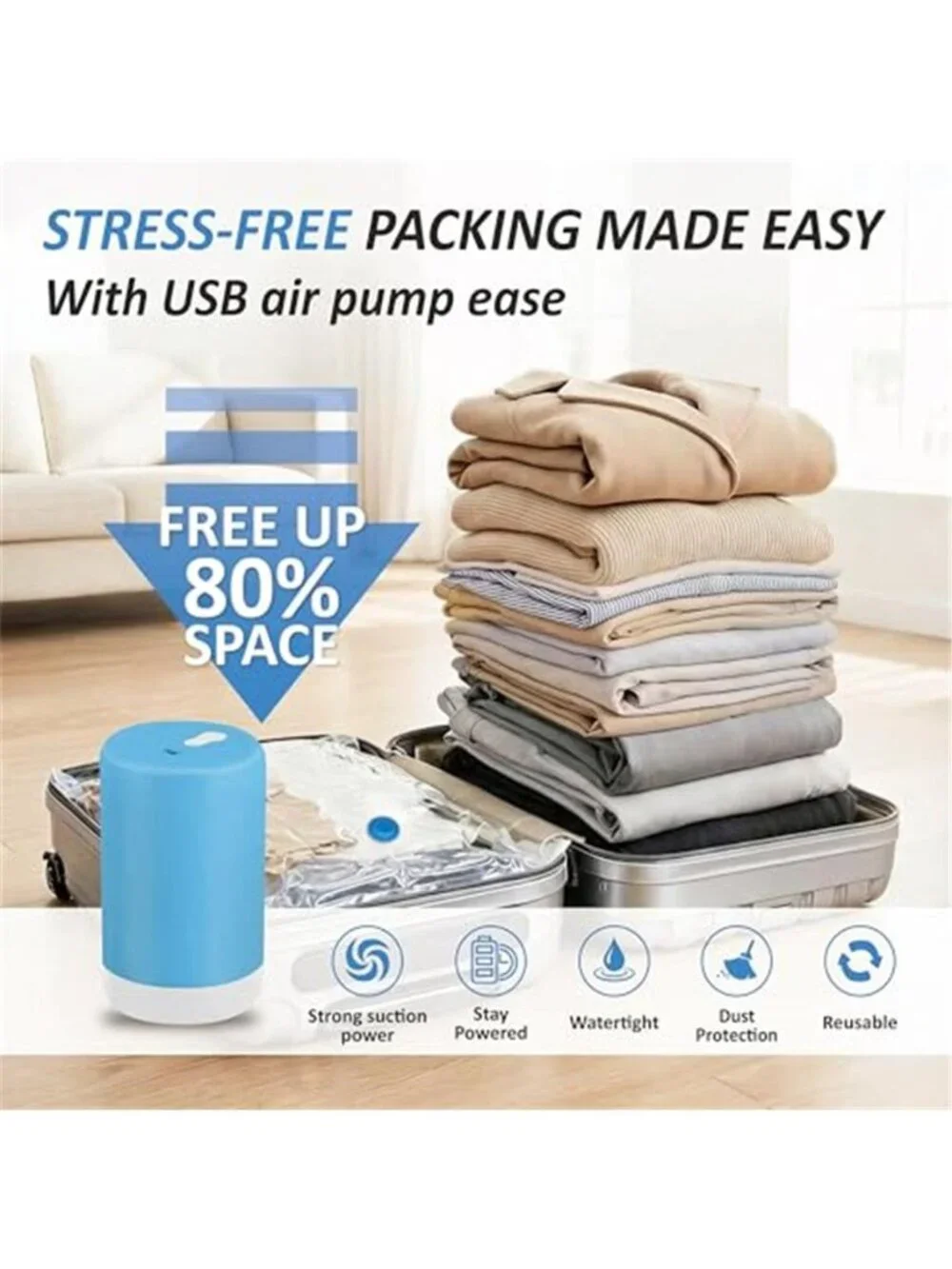 Vacuum Storage Bags Space Saver Travel Luggage Organizer Set with Pump 10 Piece